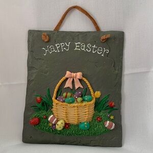 Slate Easter basket wall art with leather hanger